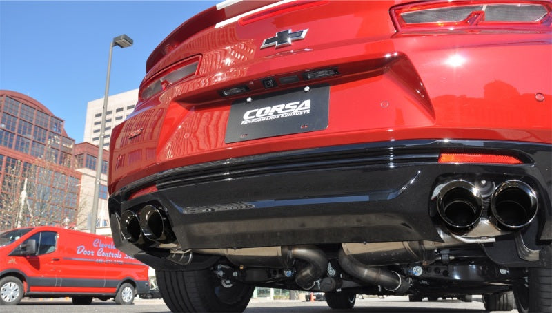 Corsa 2016-23 Chevy Camaro SS/ZL1 Xtreme+ 2.75in Cat-Back Dual Rear Exit w/ Twin 4in Black PVD Tips