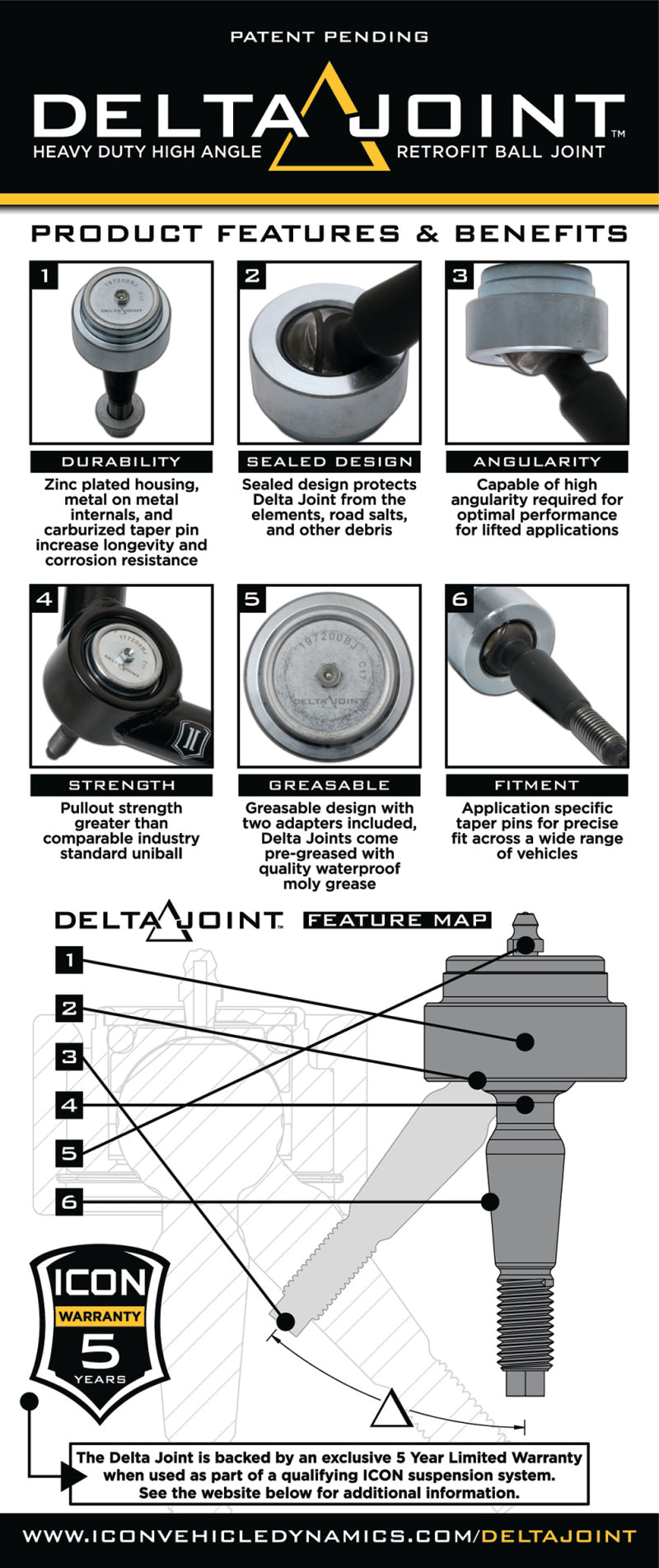 ICON 2005+ Tacoma Tubular Upper Control Arm Delta Joint Kit