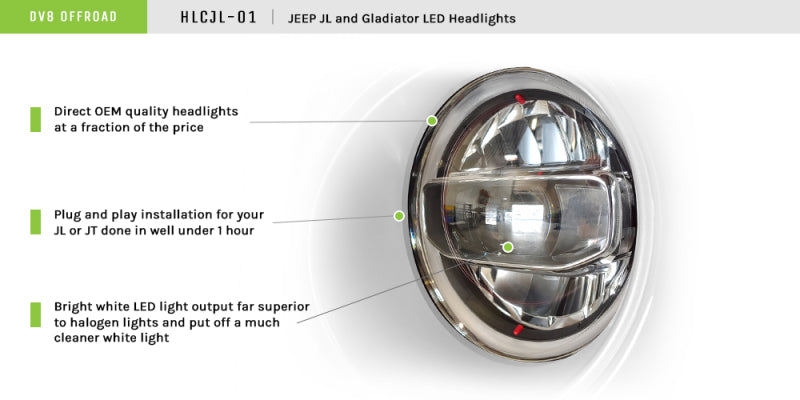 DV8 Offroad 2018+ Jeep Wrangler JL/Gladiator JT LED Projector Headlights