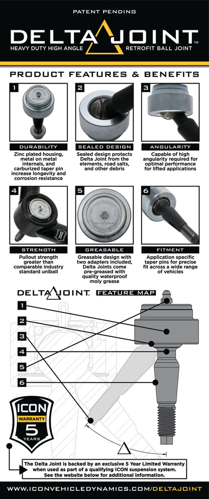 ICON 2005+  Tacoma Tubular Upper Control Arm Delta Joint Kit